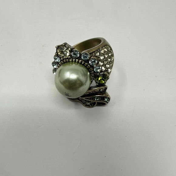 Heidi Daus Ring Size 5.5 Crystal Faux Pearl Peridot Rhinestone Cabochon - Picture 14 of 16